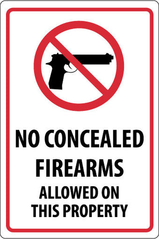 NMC M451R-NO CONCEALED FIREARMS ALLOWED ON THIS PROPERTY, 18X12, RIGID PLASTIC (1 EACH)