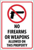 NMC M452R-NO FIREARMS OR WEAPONS ALLOWED ON THIS PROPERTY, 18X12, RIGID PLASTIC (1 EACH)