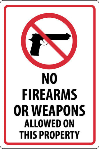 NMC M452P-NO FIREARMS OR WEAPONS ALLOWED ON THIS PROPERTY, 18X12, PS VINYL (1 EACH)