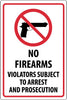 NMC M453R-NO FIREARMS VIOLATORS SUBJECT TO ARREST.., 18X12, RIGID PLASTIC (1 EACH)