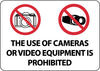 NMC M454RC-THE USE OF CAMERAS OR VIDEO EQUIPMENT IS PROHIBITED, 14X20, RIGID PLASTIC (1 EACH)