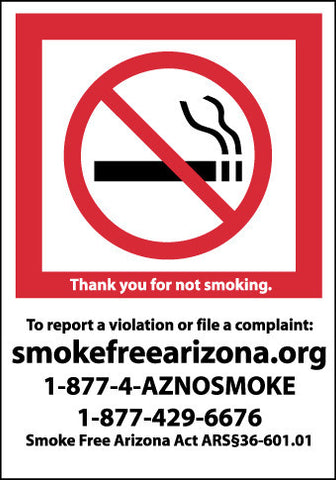 NMC M713RB-ARIZONA NO SMOKING, 10X14, RIGID PLASTIC (1 EACH)