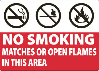 NMC M722RB-(GRAPHICS) NO SMOKING MATCHES OR OPEN FLAMES IN THIS AREA, 10X14, RIGID PLASTIC (1 EACH)