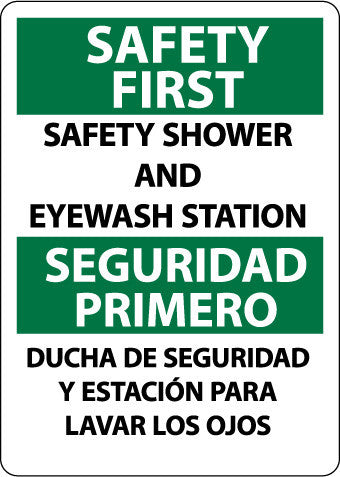 NMC M735RB-SAFETY FIRST SAFETY SHOWER AND EYEWASH STATION, BILINGUAL, 14X10, RIGID PLASTIC (1 EACH)