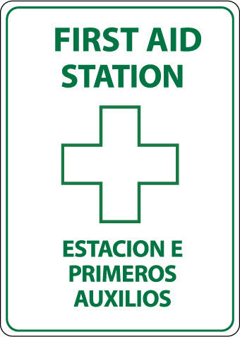 NMC M737PB-FIRST AID STATION (GRAPHIC), BILINGUAL, 14X10, PS VINYL (1 EACH)