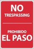 NMC M748PB-NO TRESPASSING, BILINGUAL, 14X10, PS VINYL (1 EACH)