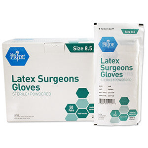 MedPride 51417 Surgeon Latex gloves  Sterile  Pwd.  Pairs  8.5  (Case of 4 Boxes of 50 Pairs)