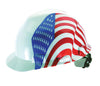 MSA 10050611 Class E Type I V-Gard Freedom Series Polyethylene Slotted Style Hard Cap With 4-Point Fas-Trac Ratchet Suspension And Dual American Flag  (20/EA)