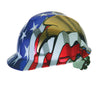 MSA 10052947 Class E Type I V-Gard Freedom Series Polyethylene Hard Cap With 4-Point Fas-Trac Ratchet Suspension And American Flag And 2 Eagles  (1/EA)