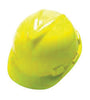 MSA 475360 Yellow Class E Type I V-Gard Polyethylene Slotted Style Hard Cap With 4-Point Fas-Trac Ratchet Suspension  (1/EA)