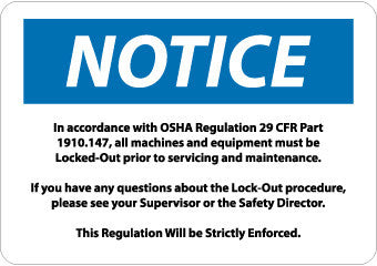 NMC N140PB-NOTICE, IN ACCORDANCE WITH OSHA REGULATIONS 29.., 10X14, PS VINYL (1 EACH)