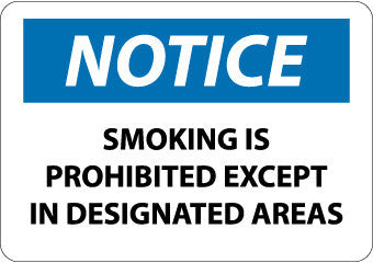 NMC N155PB-NOTICE, SMOKING IS PROHIBITED EXCEPT IN DESIGNATED.., 10X14, PS VINYL (1 EACH)