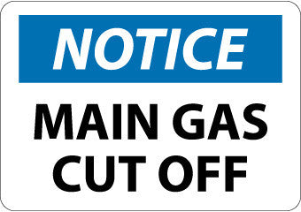 NMC N295PB-NOTICE, MAIN GAS CUT OFF, 10X14, PS VINYL (1 EACH)