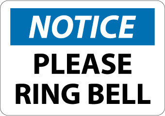 NMC N330PB-NOTICE, PLEASE RING BELL, 10X14, PS VINYL (1 EACH)