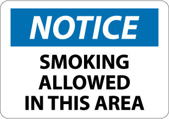 NMC N344PB-NOTICE, SMOKING ALLOWED IN THIS AREA, 10X14, PS VINYL (1 EACH)