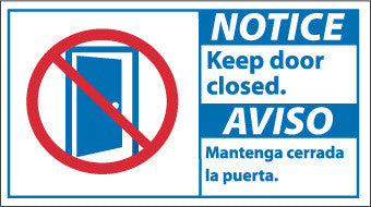 NMC NBA4R-NOTICE, 10 X 18 NOTICE KEEP DOOR CLOSED/AVISO (BILINGUAL W/GRAPHIC), 10X18, RIGID PLASTIC (1 EACH)
