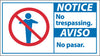 NMC NBA5P-NOTICE, NO TRESPASSING (BILINGUAL W/GRAPHIC), 10X18, PS VINYL (1 EACH)
