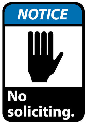 NMC NGA20PB-NOTICE, NO SOLICITING, 14X10, PS VINYL (1 EACH)