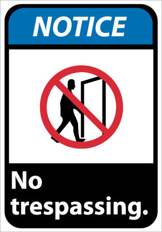 NMC NGA21PB-NOTICE, NO TRESPASSING, 14X10, PS VINYL (1 EACH)