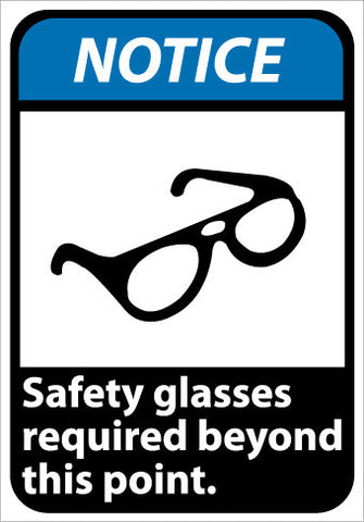 NMC NGA22RB-NOTICE, SAFETY GLASSES REQUIRED BEYOND THIS POINT, 14X10, RIGID PLASTIC (1 EACH)