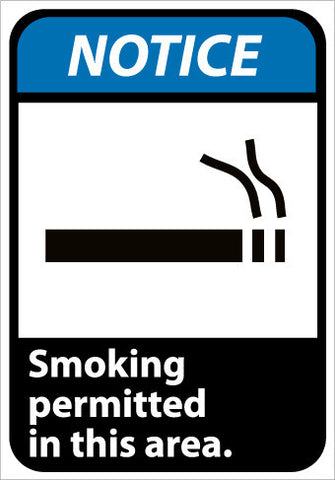 NMC NGA3RB-NOTICE, SMOKING PERMITTED IN THIS AREA (W/GRAPHIC), 14X10, RIGID PLASTIC (1 EACH)