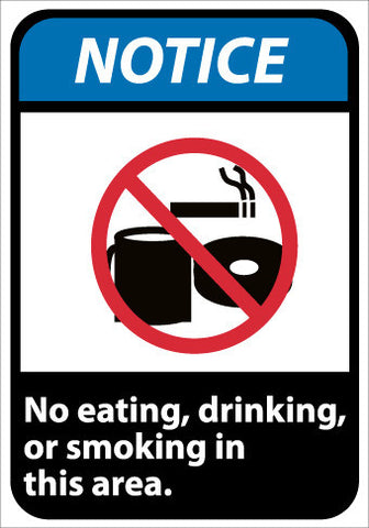 NMC NGA5PB-NOTICE, NO EATING DRINKING OR SMOKING IN THIS AREA, (W/GRAPHIC), 14X10, PS VINYL (1 EACH)