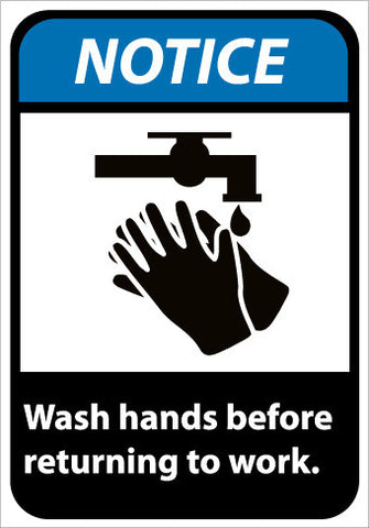 NMC NGA7P-NOTICE, WASH HANDS BEFORE RETURNING TO WORK (W/GRAPHIC), 10X7, PS VINYL (1 EACH)