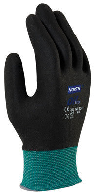 Honeywell NF35F/9L Size 9 NorthFlex Oil Grip 15 Gauge Light Weight Cut Resistant Black Nitrile Palm And Fingertip Coated Work Gloves With Green Seamless Nylon Liner And Knit Wrist (1 Pair)