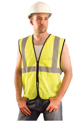 OccuNomix LUX-GCZ-Y4/5X 4X - 5X Hi-Viz Yellow Value Polyester Mesh Standard Vest With Zipper Closure And 2'' Silver Reflective Tape And 1 Pocket (1/EA)