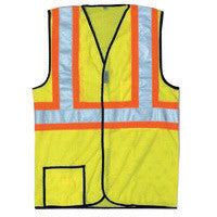 OccuNomix LUX-SSCOOL2-YL Large Hi-Viz Yellow OccuLux Premium Light Weight Cool Polyester Mesh Class 2 Two-Tone Vest With Front Hook And Loop Closure And 3M Scotchlite 2'' Reflective Tape And 2 Pockets (1/EA)