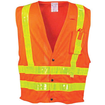 OccuNomix LUX-SSLDMS-OXL X-Large Hi-Viz Orange OccuLux Premium Light Weight Polyester Mesh Class 2 Vest With Front Snap Closure And 3M Scotchlite 2'' Reflective Gloss Tape And 4 Pockets (1/EA)