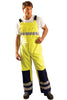 OccuNomix TENBIB-YL Large 48'' Hi-Viz Yellow, Blue And Silver Premium PU Coated Polyester Breathable Rain Bib Pants With Side Snap Closure, 3M Scotchlite Reflective Stripe And Zip Roll-Away Hood (1/EA)