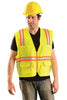 OccuNomix LUX-XTRANS-YXL X-Large Hi-Viz Yellow OccuLux Classic Economy Woven Twill Solid Polyester Two-Tone Surveyor's Vest With Front Zipper Closure And 3/4'' White Gloss Tape Backed by Orange Trim And 9 Pockets (1/EA)
