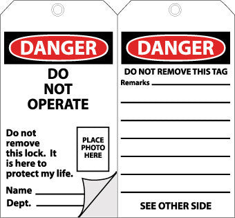NMC OLPT22-TAGS, DANGER DO NOT OPERATE, 6X3, SELF LAMINATION FRONT (PAK OF 10)