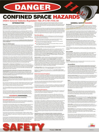 NMC PST007-POSTER, CONFINED SPACE HAZARDS, 24X18 (1 EACH)