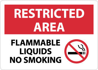 NMC RA10RB-RESTRICTED AREA, FLAMMABLE LIQUIDS NO SMOKING, GRAPHIC, 10X14, RIGID PLASTIC (1 EACH)