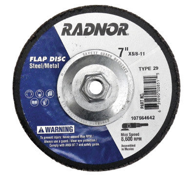 Radnor 64000851  7'' X 5/8'' - 11 60 Grit Aluminum Oxide Type 29 Flap Disc (1 PER CASE)