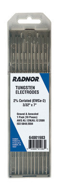 Radnor 64001914  1/16'' X 3'' Ground Finish 2% Ceriated Tungsten Electrode (10 Per Package,  1 PACK)