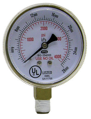 Radnor 64003455  2 1/2'' X 4000 PSI Brass Replacement Regulator Gauge (1 PER CASE)