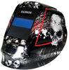 Radnor 64005202 DV Series Black, White And Red Welding Helmet With 5 1/4" X 4 1/2" DV35 Variable Shade 9-13 Auto-Darkening Lens And Skull Graphics  (1/EA)