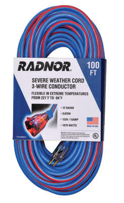 Radnor 64006314  12/3 X 100' Extreme Temperature Cord With Lighted End (1 PER CASE)