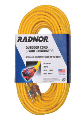Radnor 64006303  12/3 X 25' Extension Cord With Lighted End (1 PER CASE)