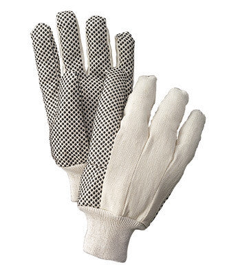 Radnor 64057125 Men's White 8 Ounce Cotton/Polyester Blend Cotton Canvas Gloves With Knitwrist And PVC Dotted Palm, Thumb And Index Finger  (1/PR)