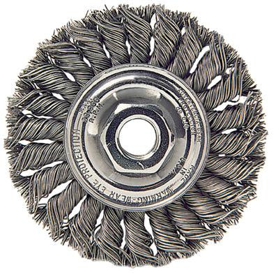 Radnor 64000366  4'' X 5/8'' - 11 Carbon Steel Standard Twist Knot Wire Wheel Brush For Use On Small Angle Grinders (1 PER CASE)