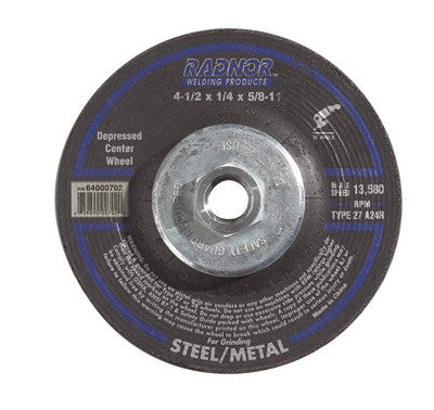 Radnor 64000704  4 1/2'' X 1/8'' X 5/8'' - 11 A24R Aluminum Oxide Type 27 Depressed Center Cut Off Wheel For Use With Right Angle Grinder On Metal And Steel (20 PER CASE)