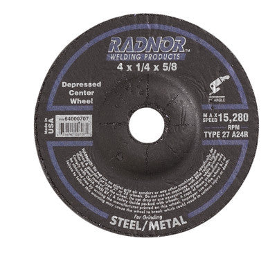 Radnor 64000705  4 1/2'' X 1/8'' X 7/8'' A24R Aluminum Oxide Type 27 Depressed Center Cut Off Wheel For Use With Right Angle Grinder On Metal And Steel (20 PER CASE)