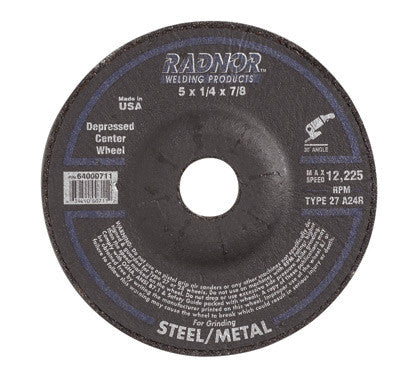 Radnor 64000711  5'' X 1/4'' X 7/8'' A24R Aluminum Oxide Type 27 Depressed Center Grinding Wheel For Use With Right Angle Grinder On Metal And Steel (1 PER CASE)