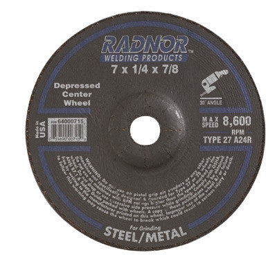 Radnor 64000717  7'' X 1/8'' X 7/8'' A24R Aluminum Oxide Type 27 Depressed Center Cut Off Wheel For Use With Right Angle Grinder On Metal And Steel (20 PER CASE)