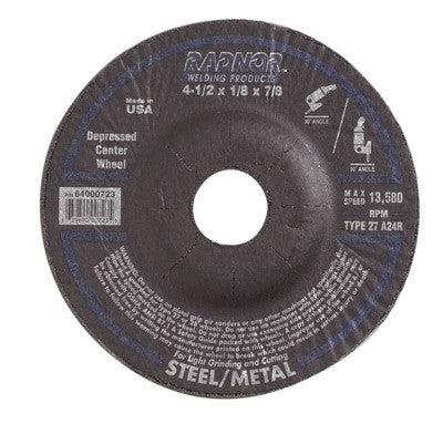 Radnor 64000733  4 1/2'' X 1/4'' X 5/8'' - 11 A24Q Aluminum Oxide Type 27 Depressed Center Grinding Wheel For Use With Right Angle Grinder On Aluminum (1 PER CASE)
