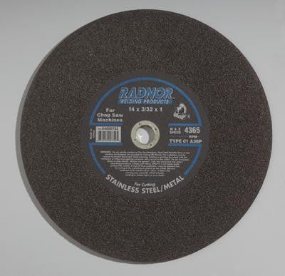 Radnor 64000752  14'' X 3/32'' X 1'' A36P Aluminum Oxide Reinforced Type 1 Cut Off Wheel For Use With Chop Saw On Metal (10 PER CASE)